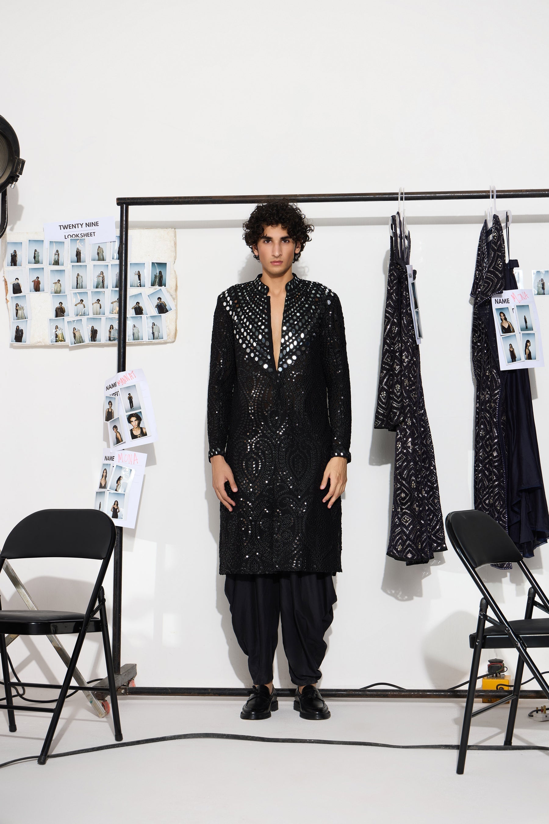 CY 29 India Black Mirrorwork Sherwani Front 1