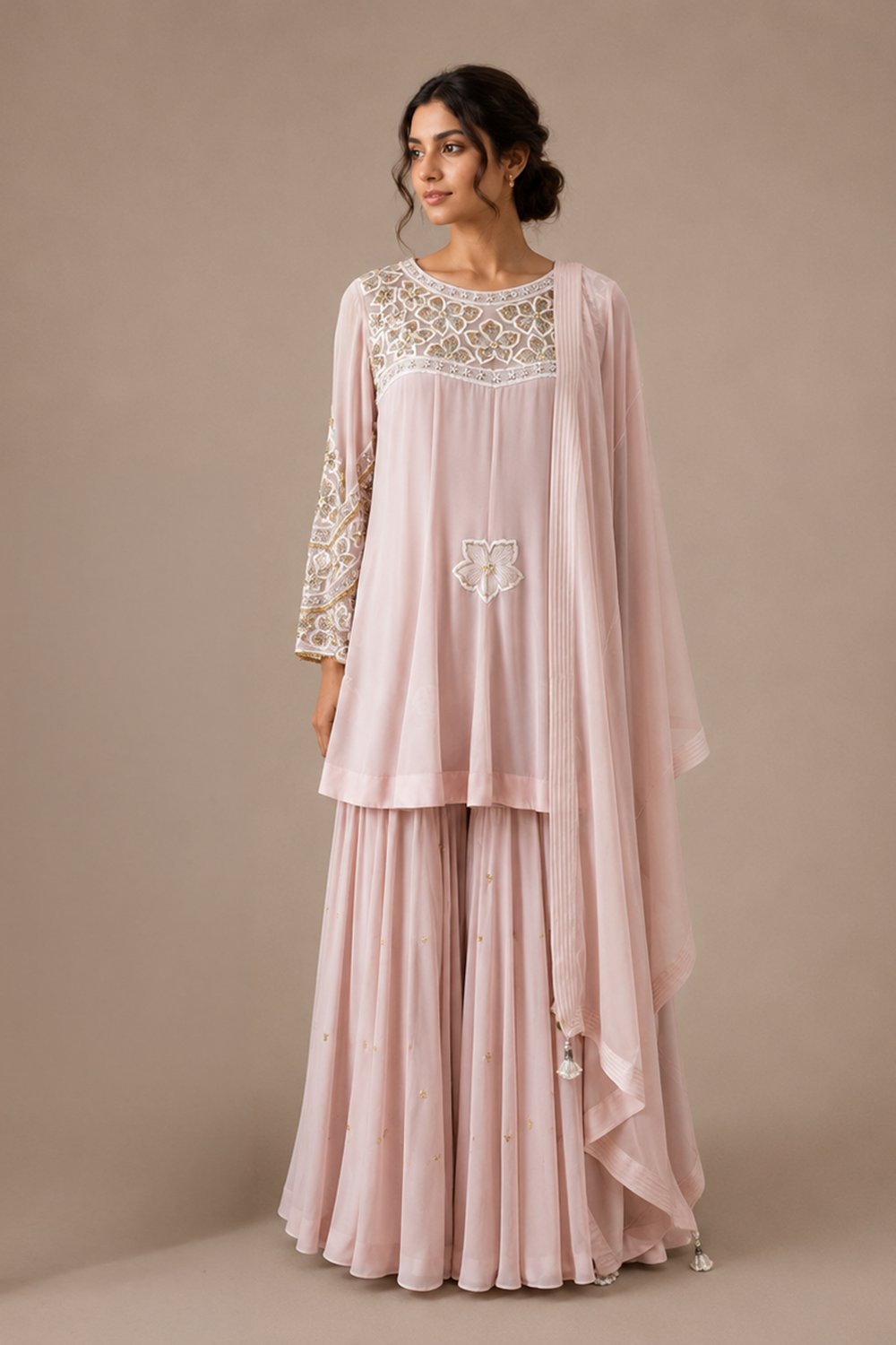 Phool Peplum Short Kurta With Sharara