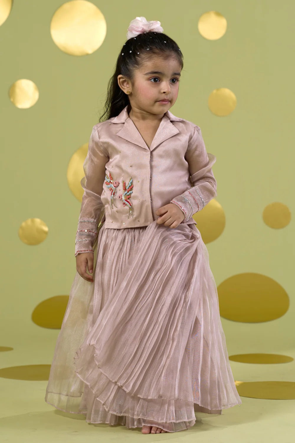 IVORY/POWDER PINK BIRD LEHENGA SET