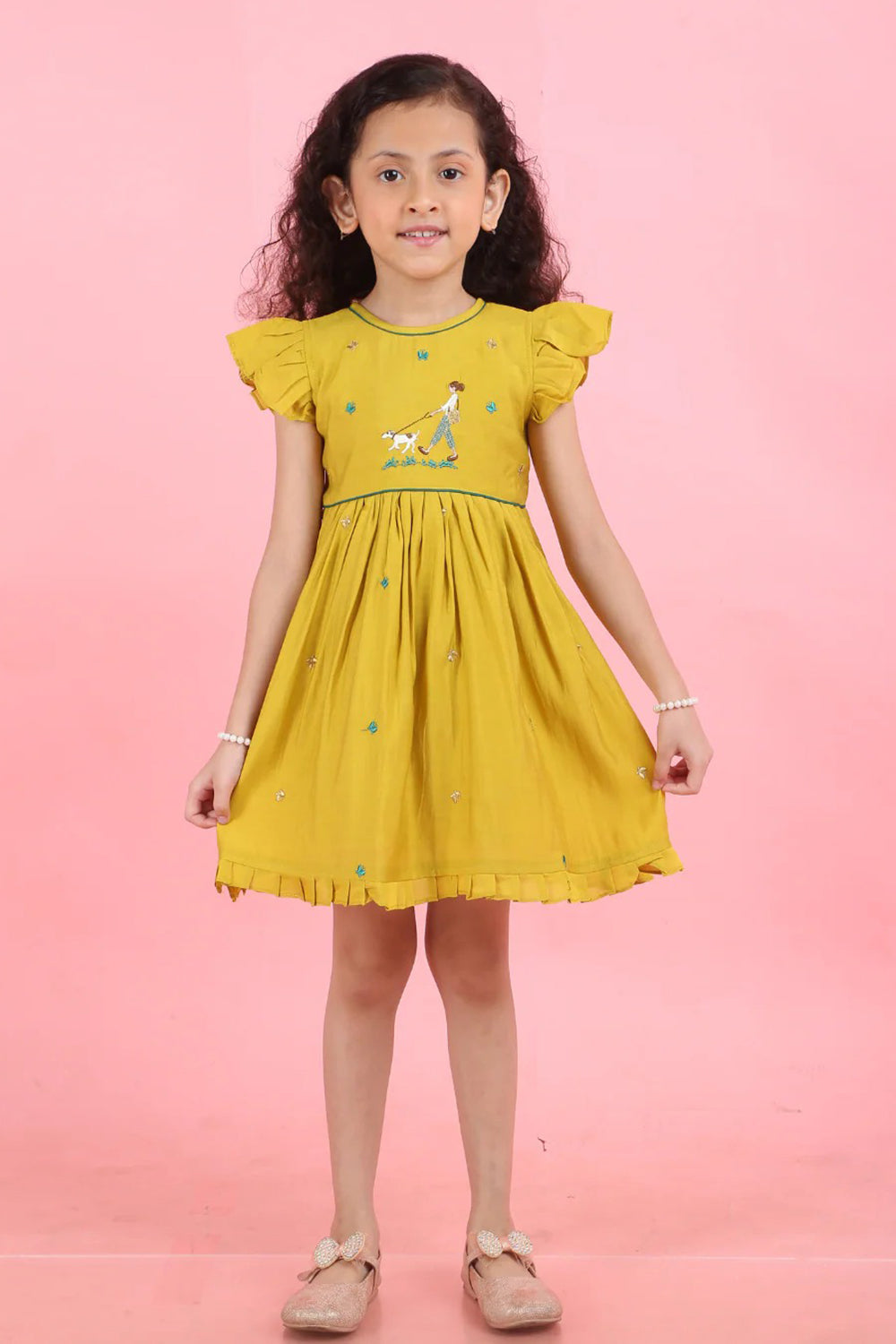 MUSTARD YELLOW GIRL MOTIF DRESS