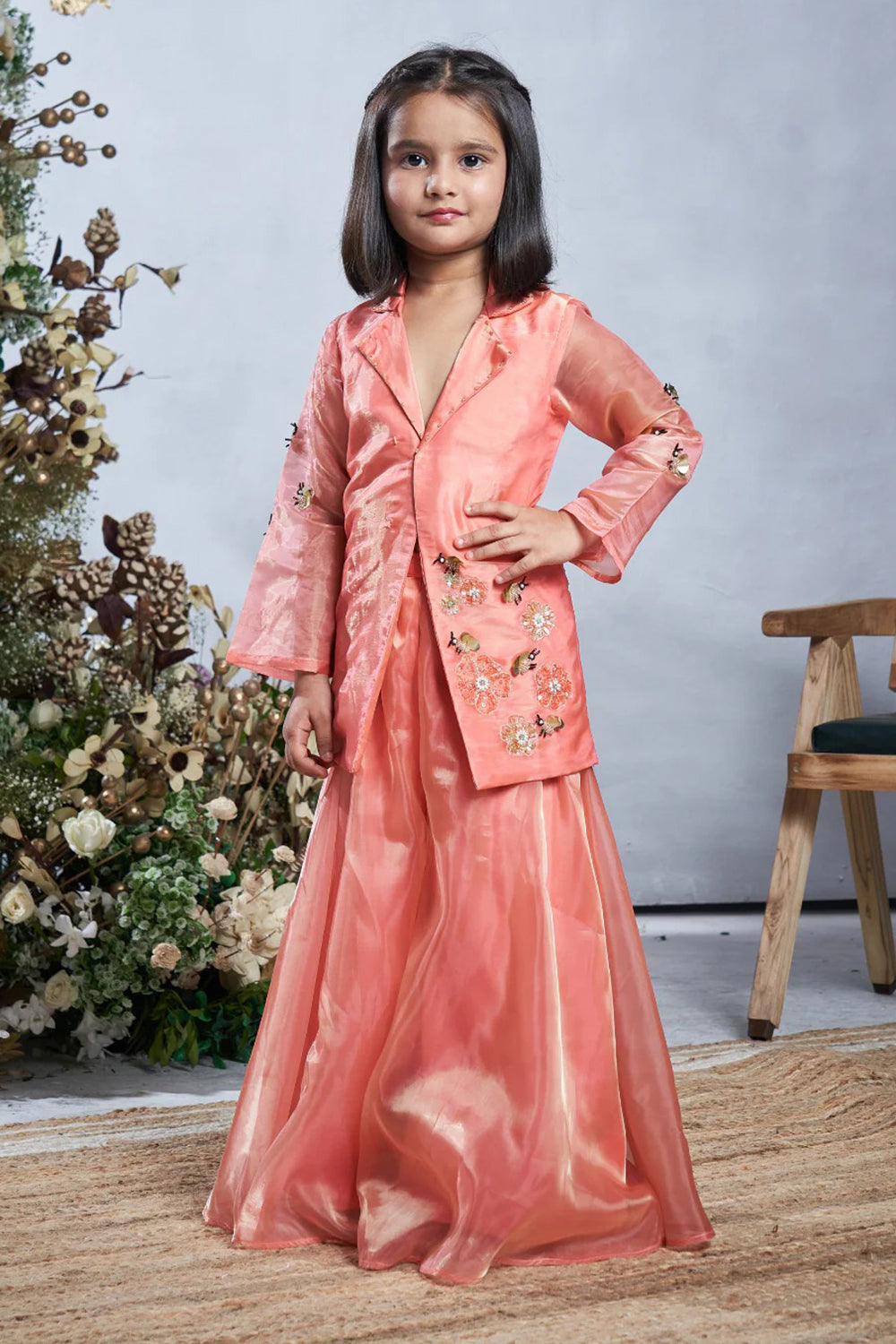 PEACH BUMBLE BEE JACKET SHARARA SET