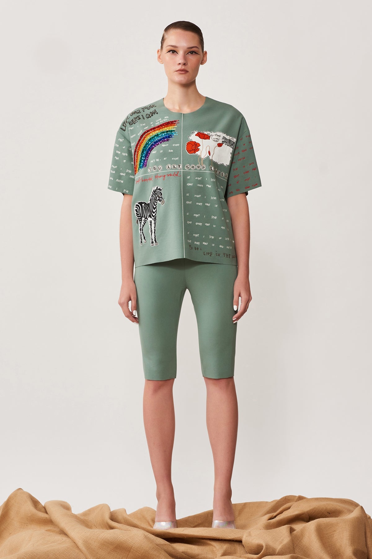 Rainbow Zebra & Postcard Oversized T-shirt With Cycling Shorts