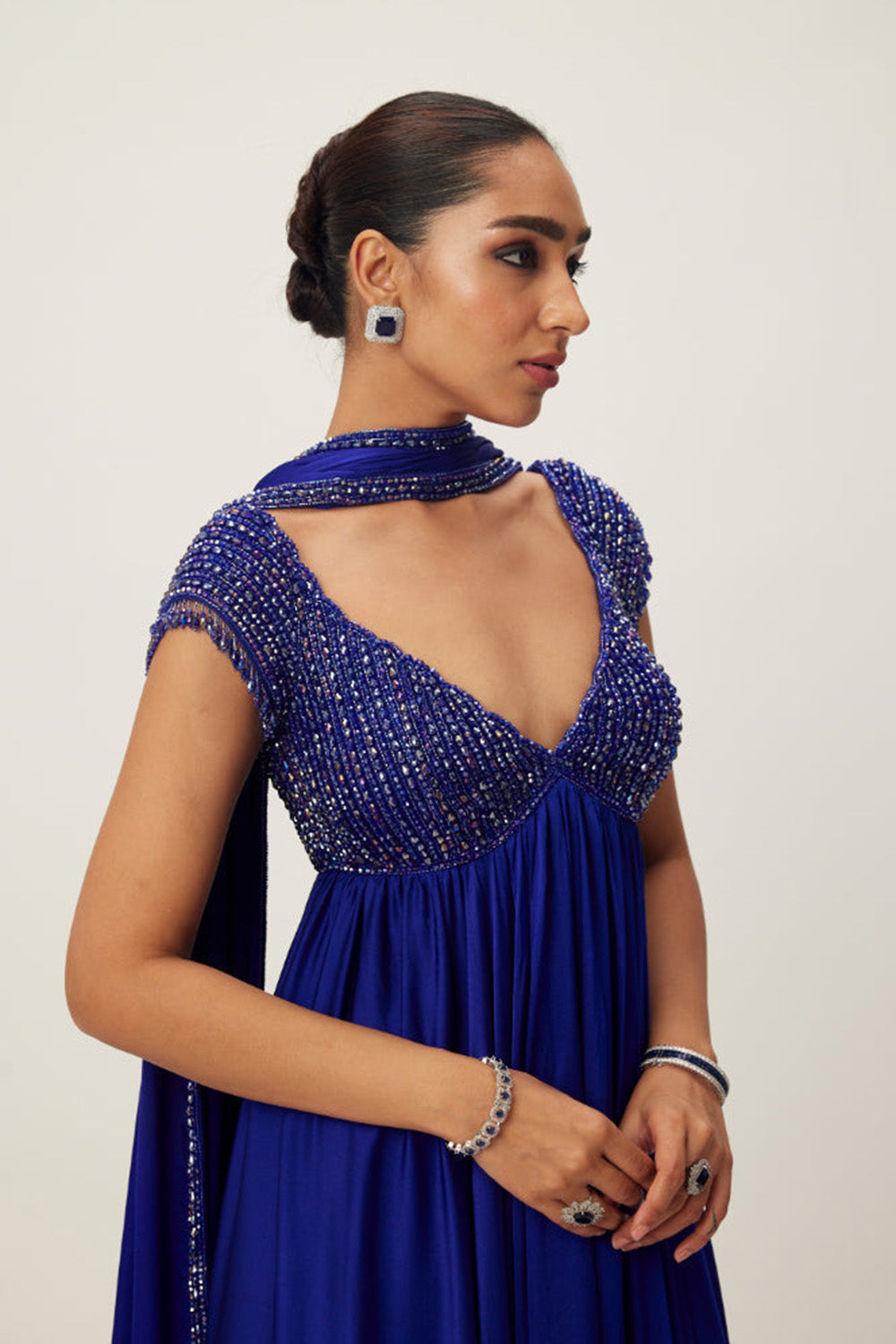 Cocktail Blue Crystal Beaded Kurta Set