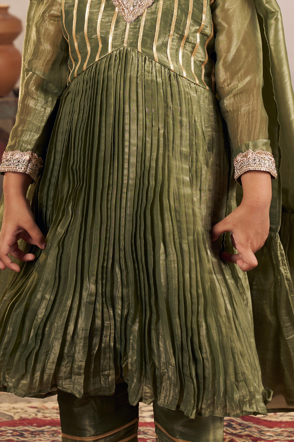 OLIVE GREEN GOTA ANARKALI SET