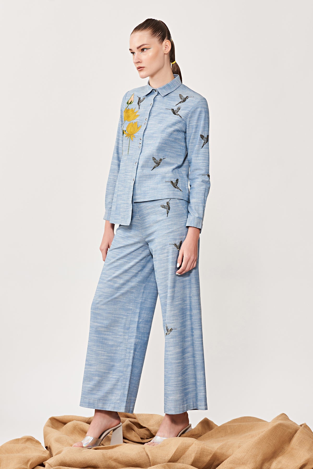 Lotus & Humming Bird Side Pleated Shirt