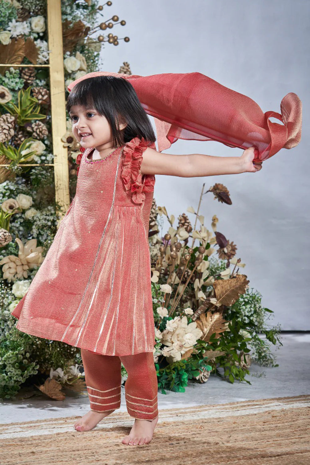 RUST TISSUE ANARKALI SET