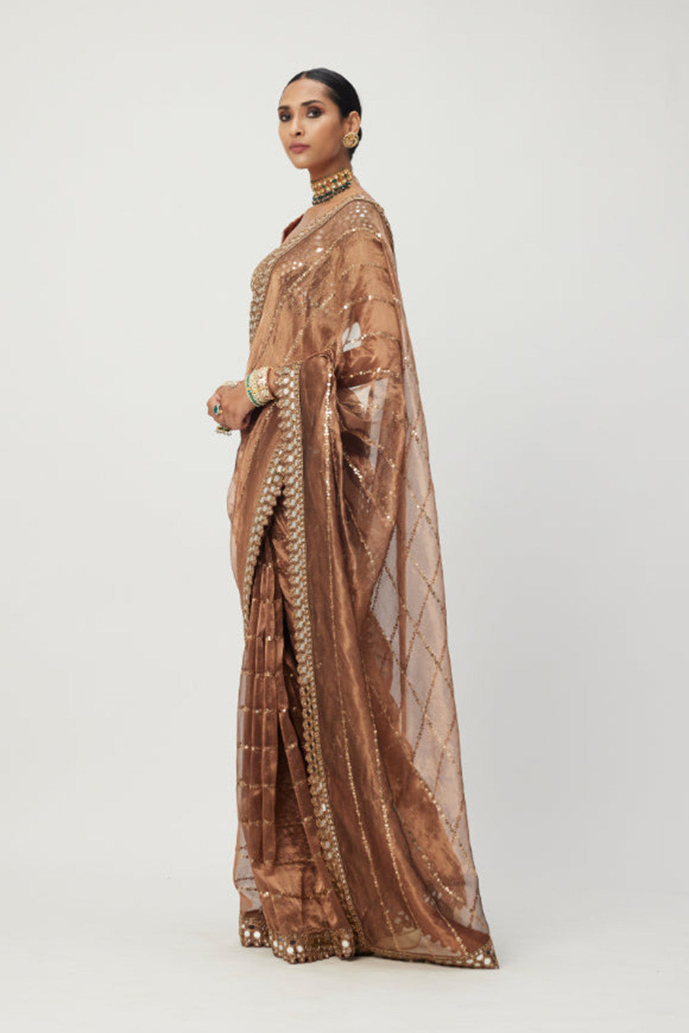 Copper Shimmer Organza saree set