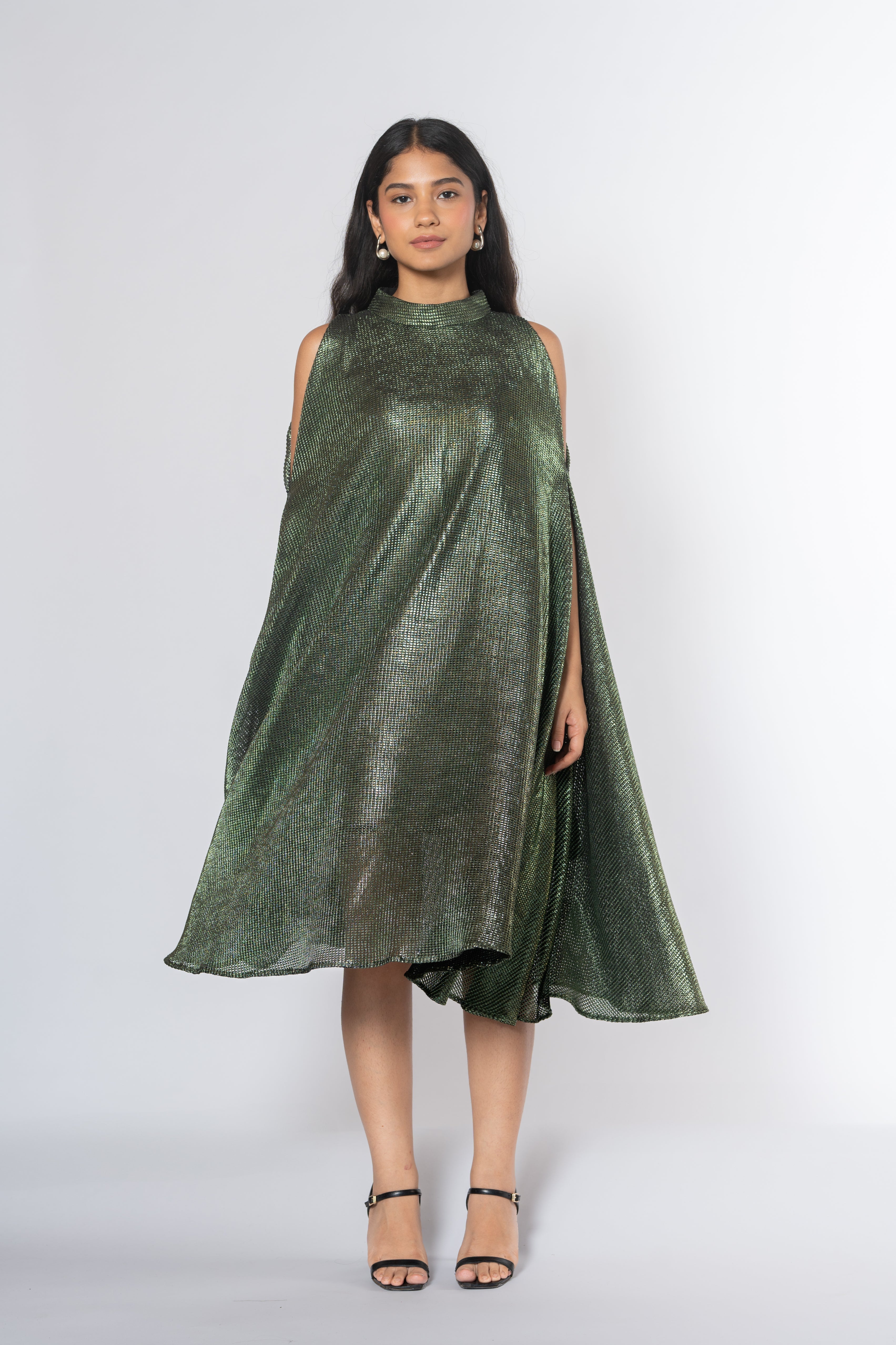 Metallic Cold Shoulder Dress