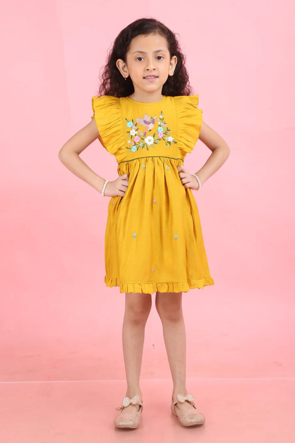 YELLOW DRESS WITH FLOWER EMBROIDERY