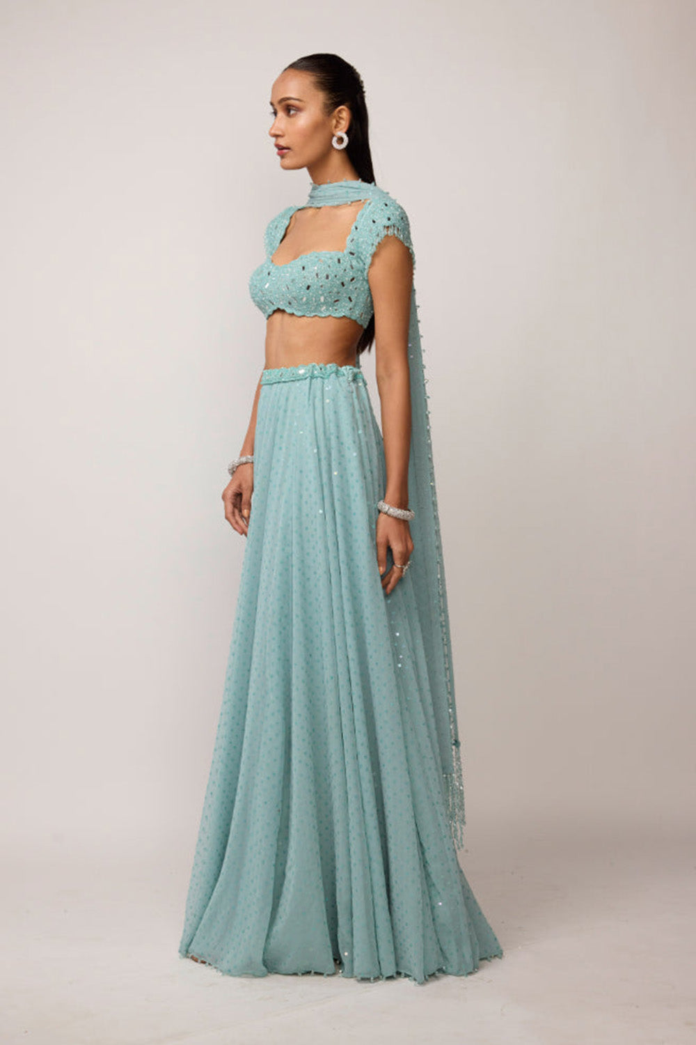 Powder Blue Geogette Skirt Set