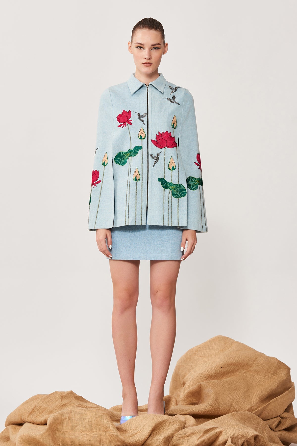 Lotus & Humming Bird Cape With Mini Skirt