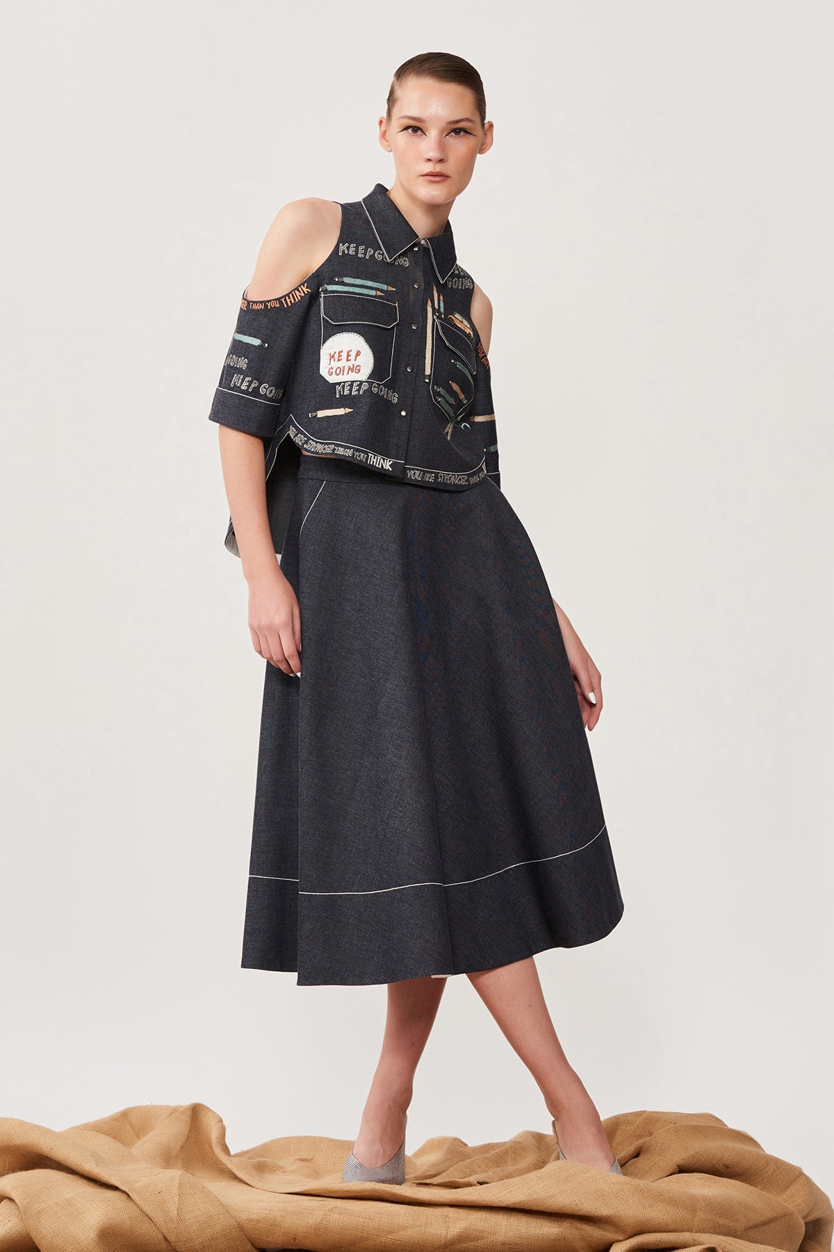 Keep Going Cold Shoulder High Low Shirt With Circular Skirt