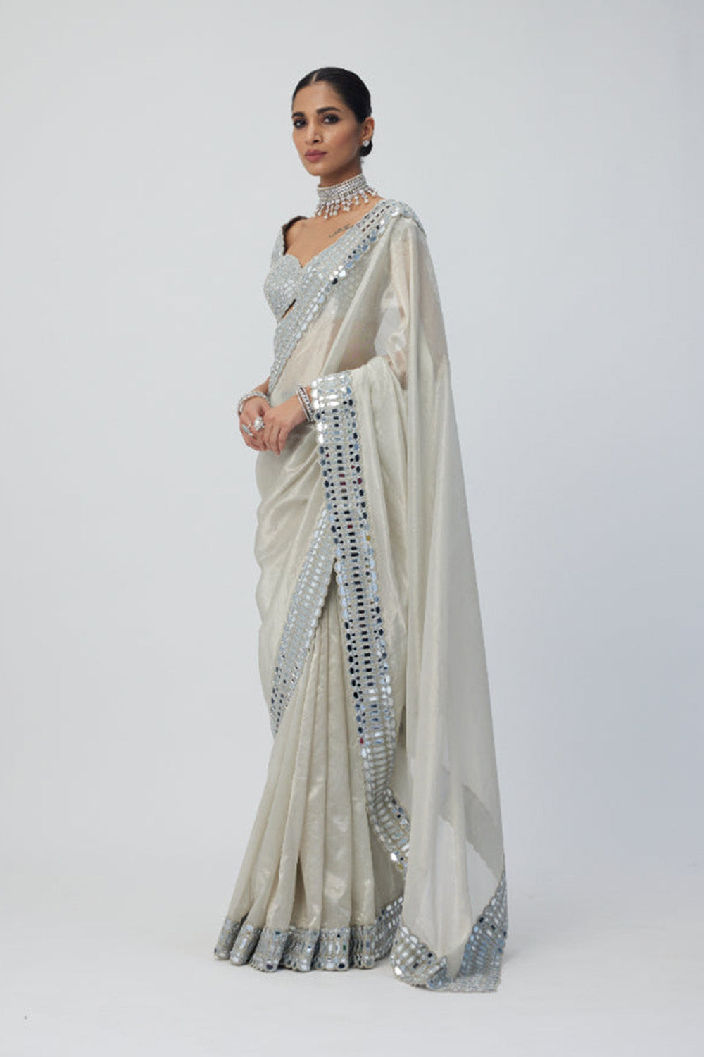 Silver Shimmer Organza saree set