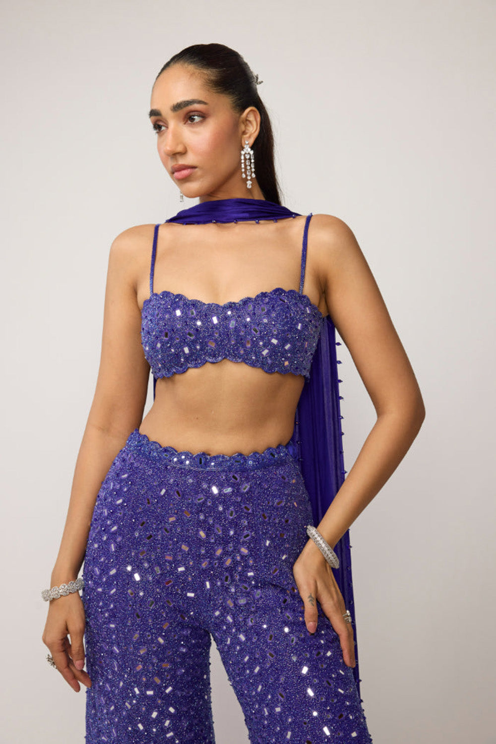 Cocktail Blue Blouse With Sharara Set