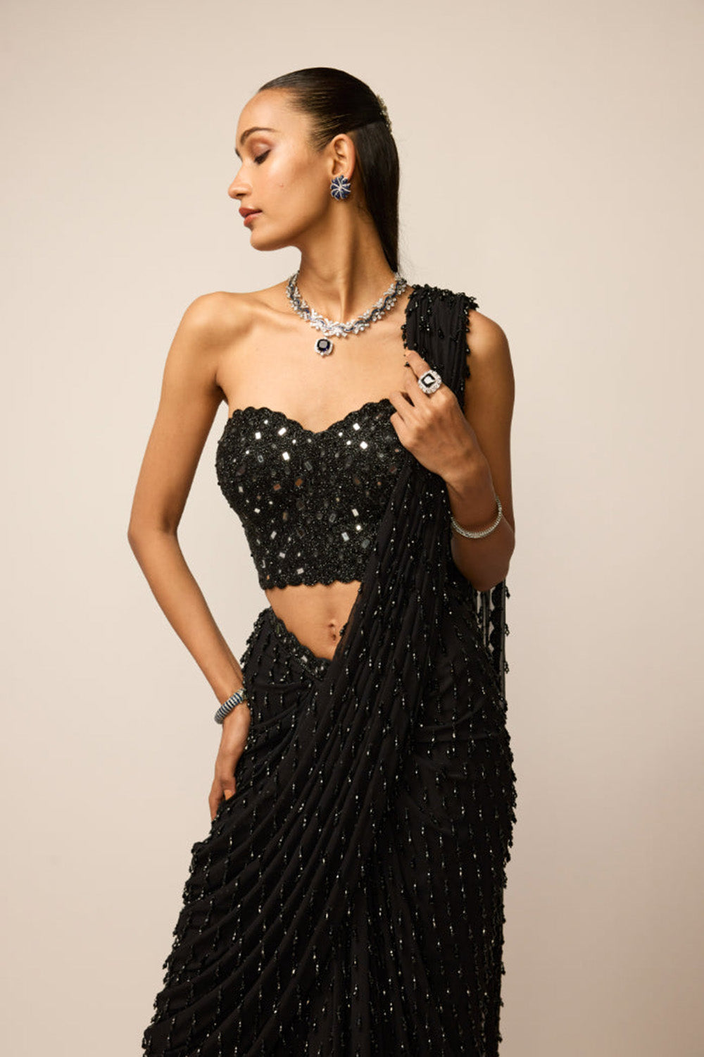 Black Single Drop Saree Set