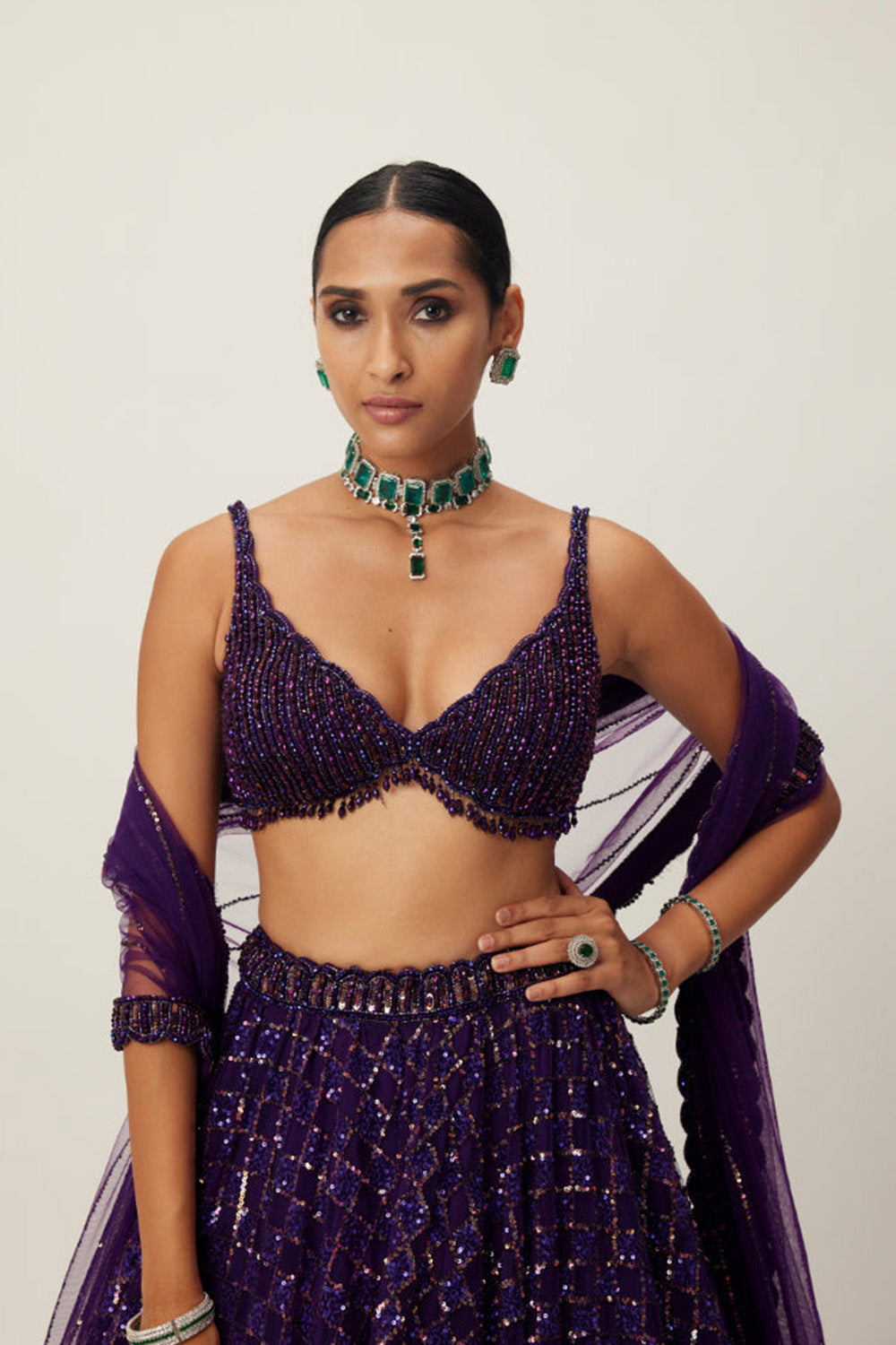 Royalty Purple Crystal Embroidered Lehenga Set