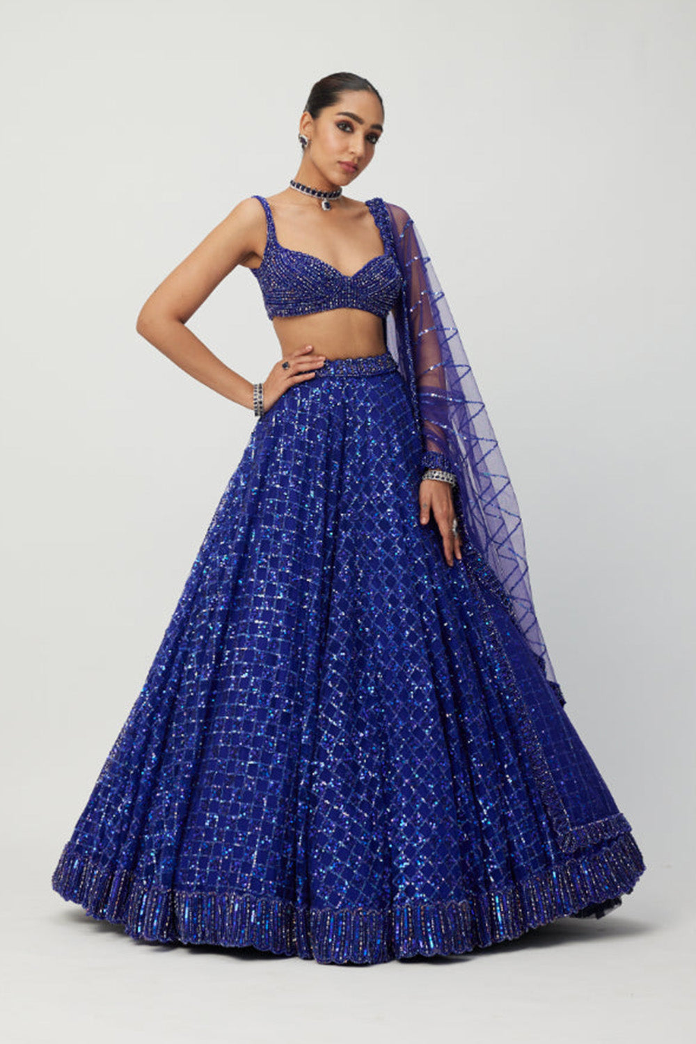Cocktail Blue Sequins Embroidered Lehenga Set