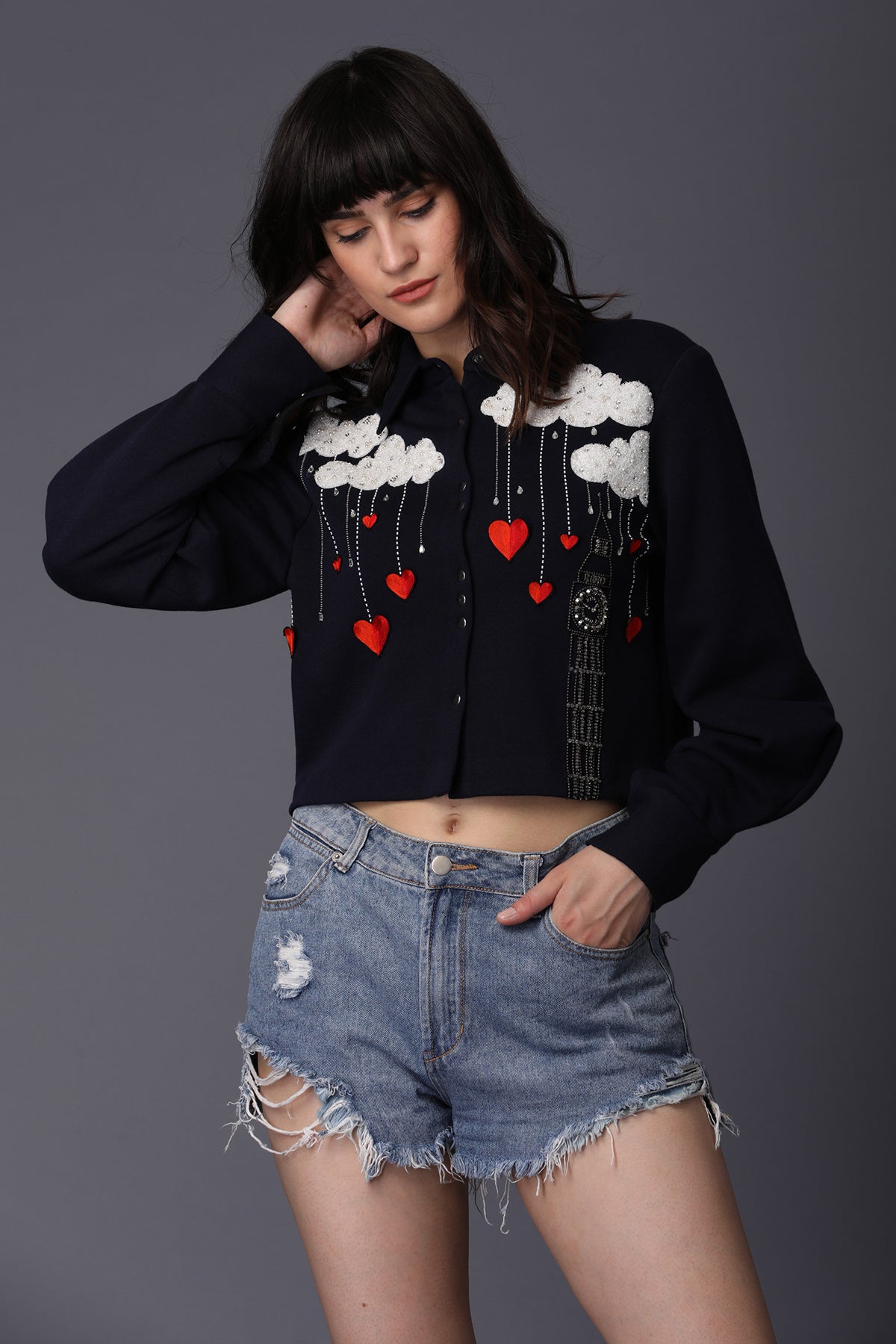 Big Ben, Hearts And Cloud Cropped Shirt
