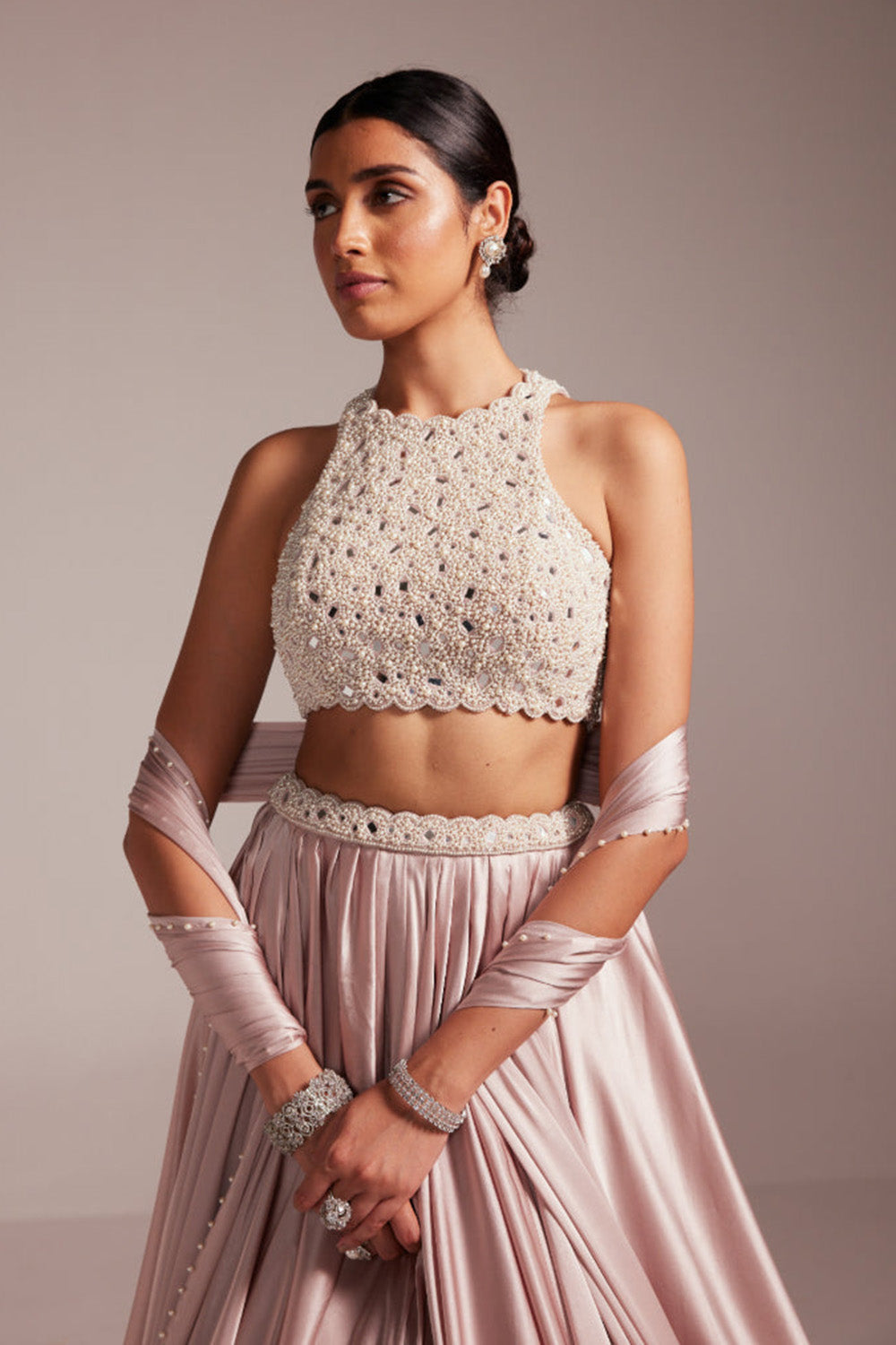 Ash Pink Satin skirt Set