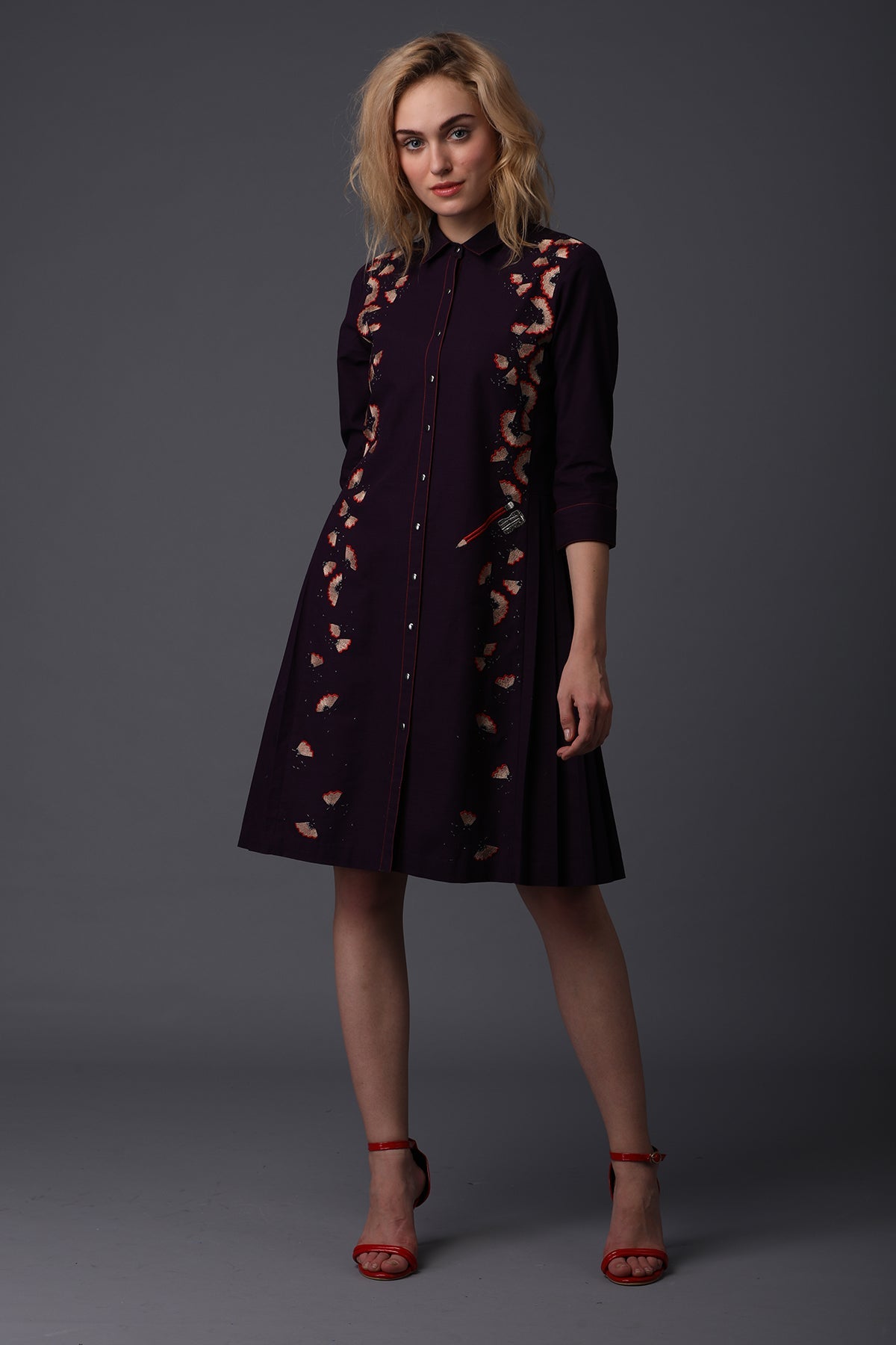 Pencil Shavings Side Pleated Shirt Dress