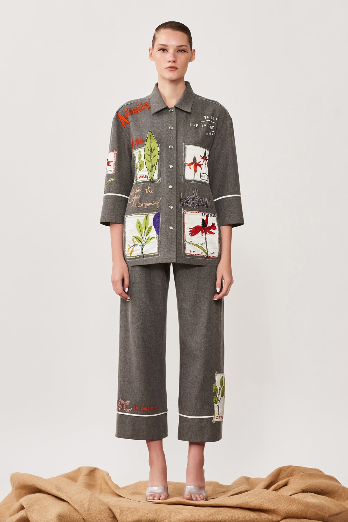 Botanical Patches Boxy Shirt With Pant
