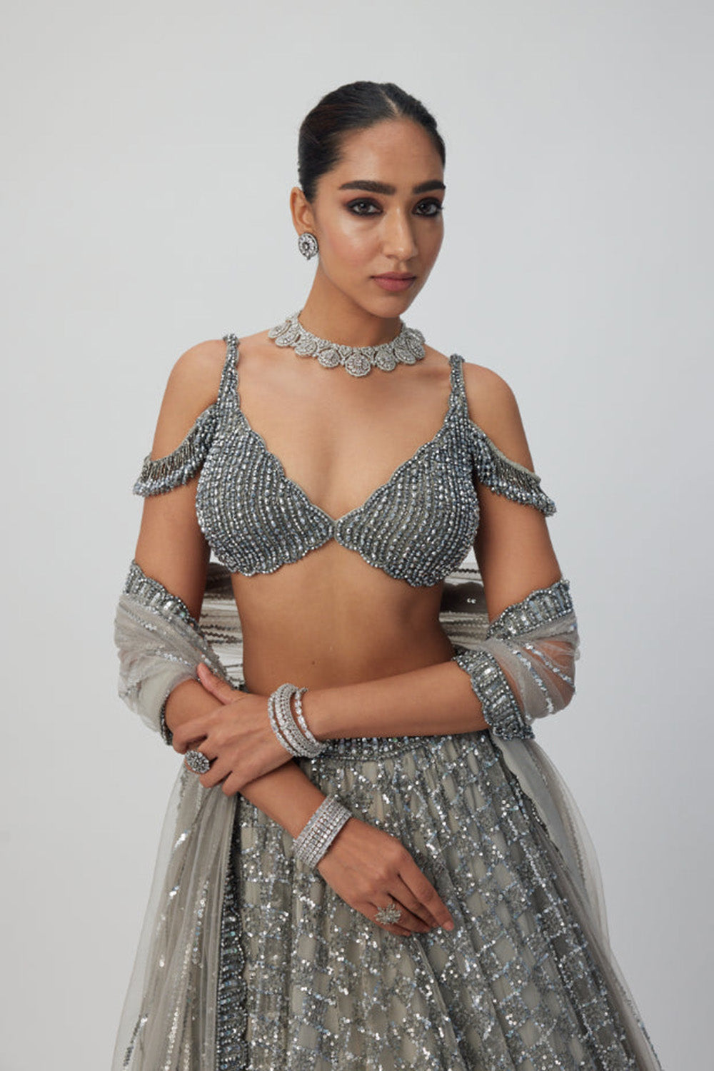 Crystal Grey Sequins embroidered Lehenga Set