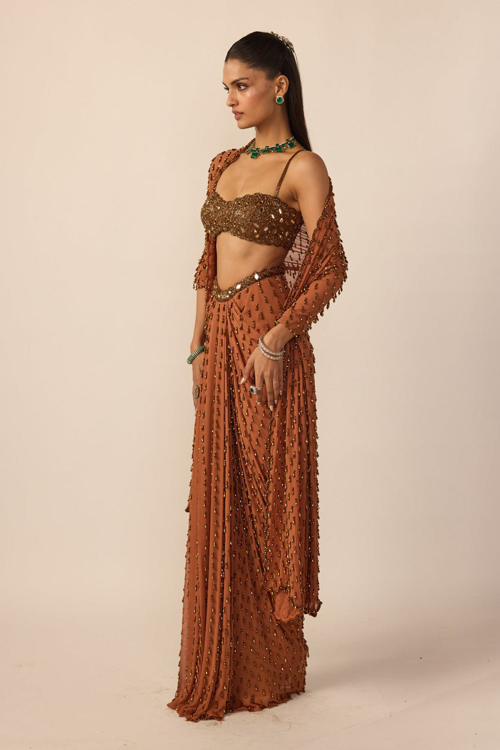 Metallic Copper Single Drop Skirt Set