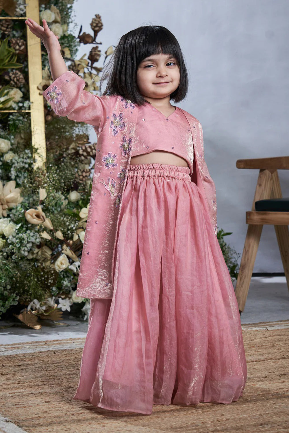 BABY PINK HAND EMBROIDERED JACKET LEHENGA SET