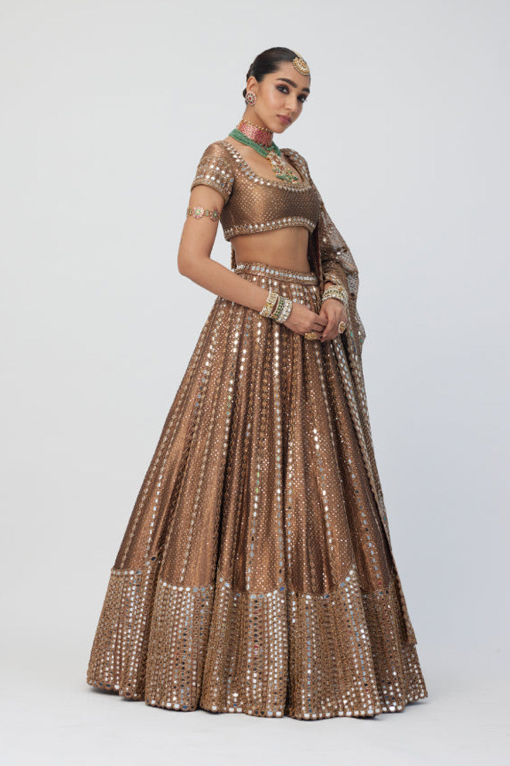 Copper Shimmer Organza Sequins Lehenga Set