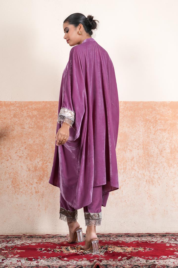 Makhmal Kaftan Set with Mirror details