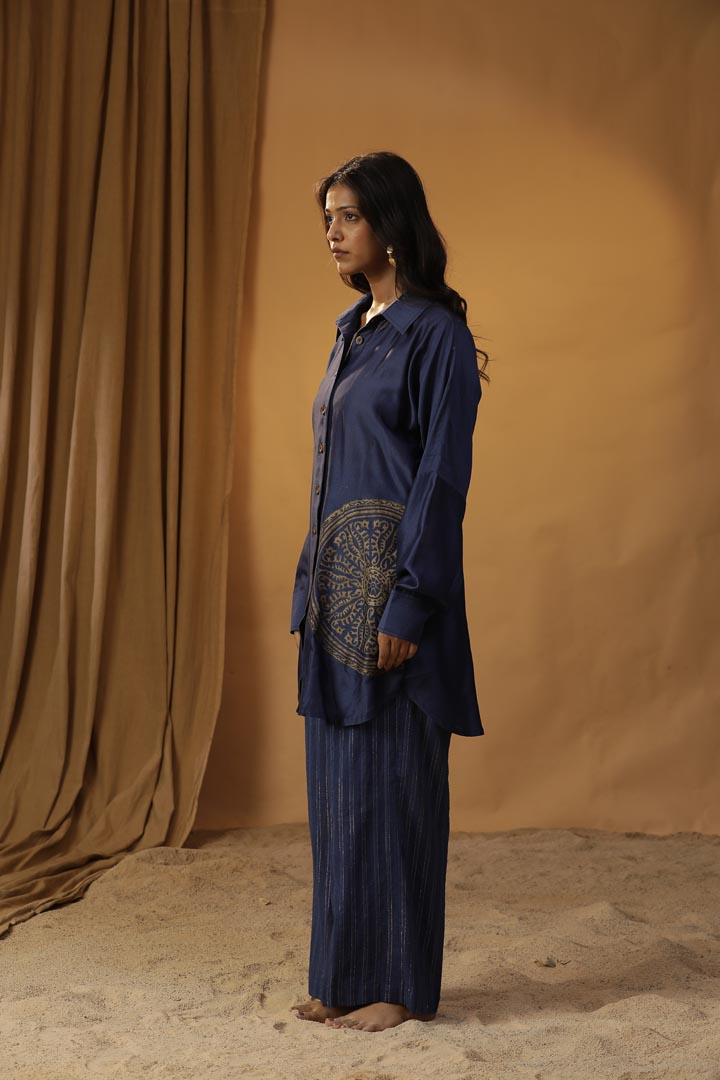 Image of NAVY BLUE FOIL PAINTED CO-ORD SET