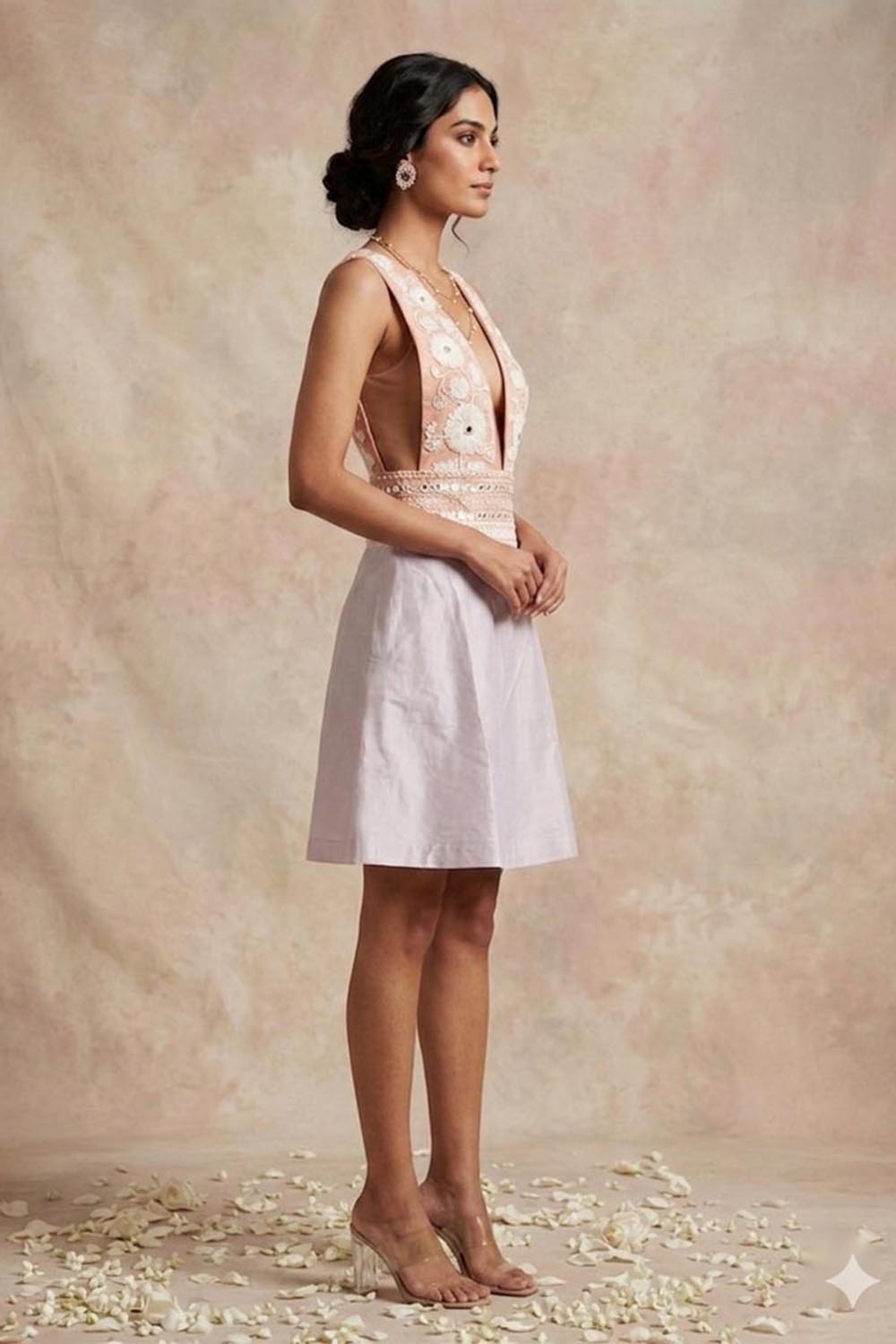 THETAA Solene -Hand-Embroidered Chanderi Cotton Dress
