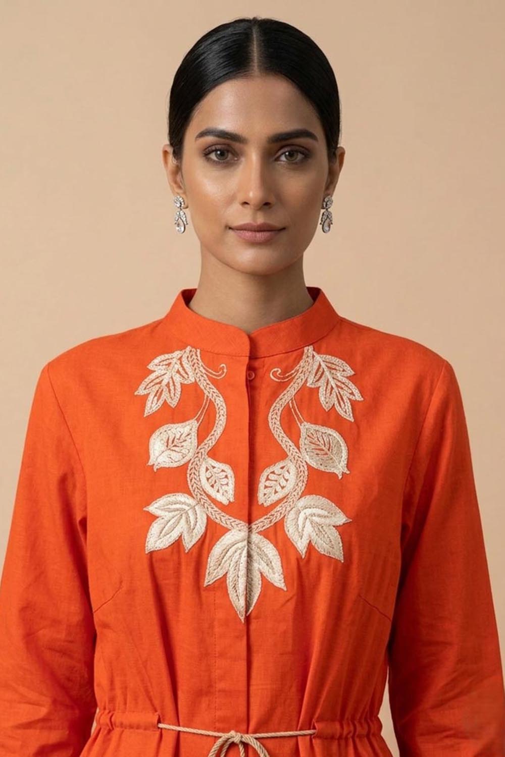 THETAA Iraaya - Embroidered vermilion shirt dress