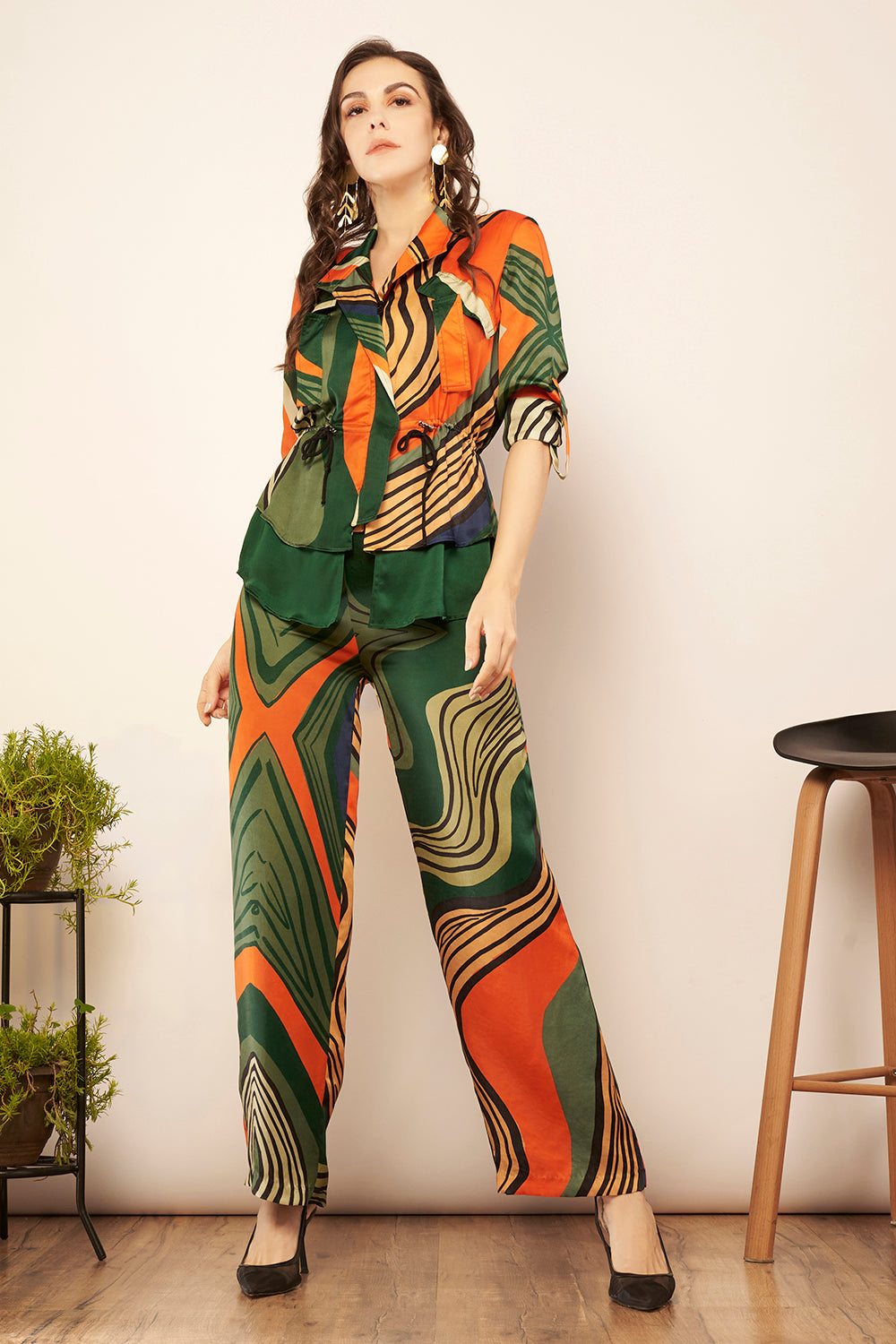 Green/Orange Straight Fit Pants