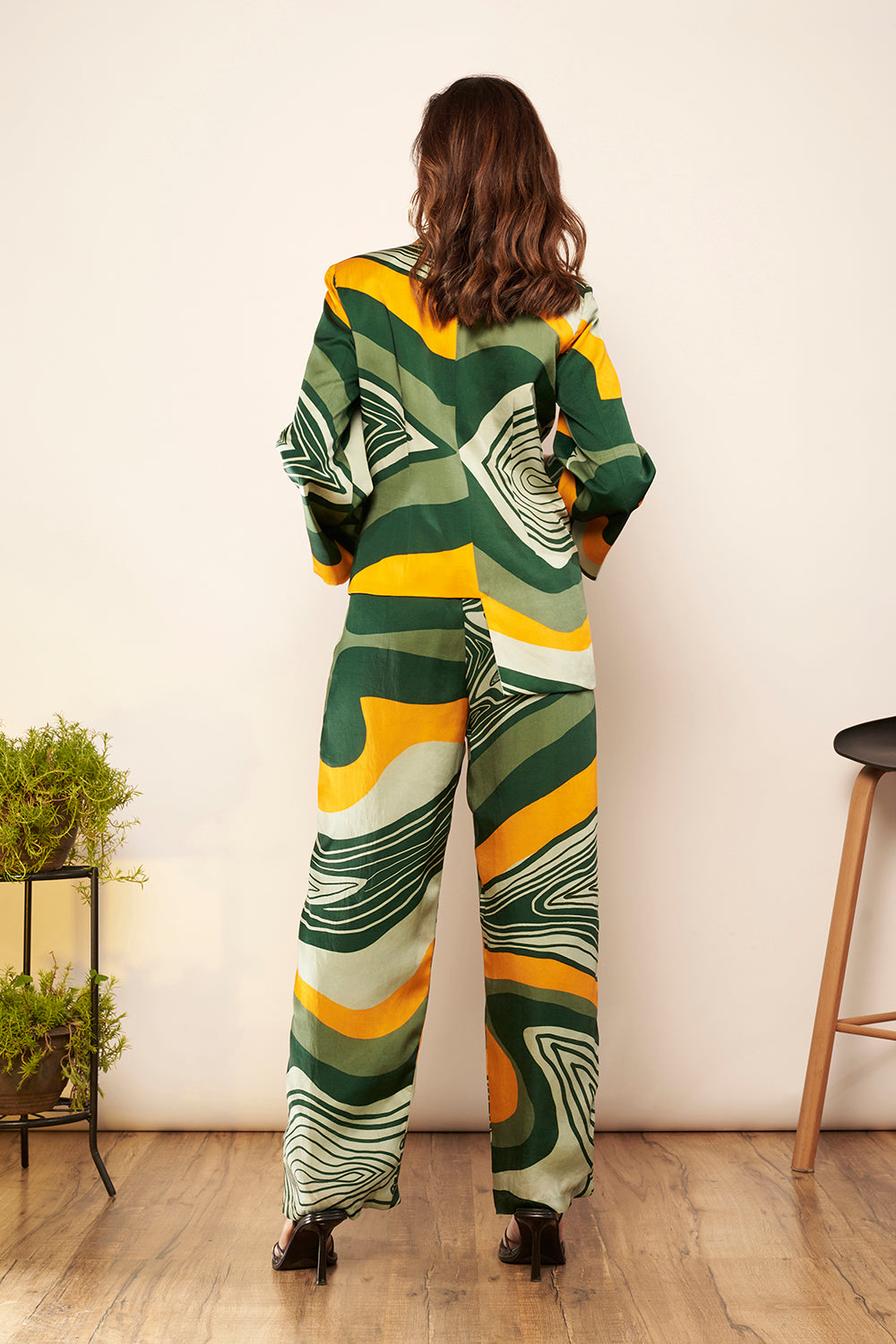 Light Green/Yellow Printed Asymmetric Blazer