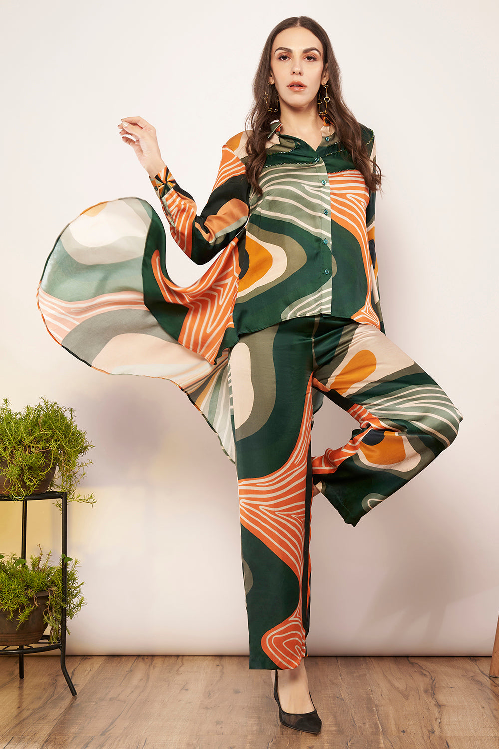 Green/Tangerine High Low Top