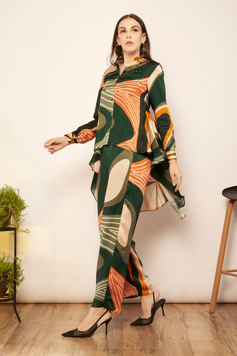 Green/Tangerine High Low Top