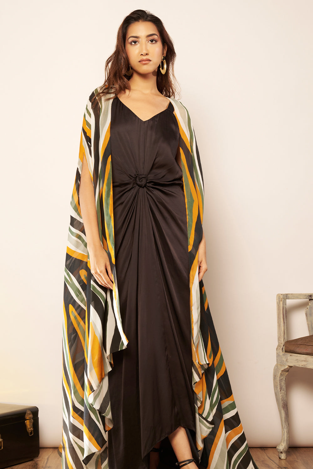 Black Satin Knotted Dress