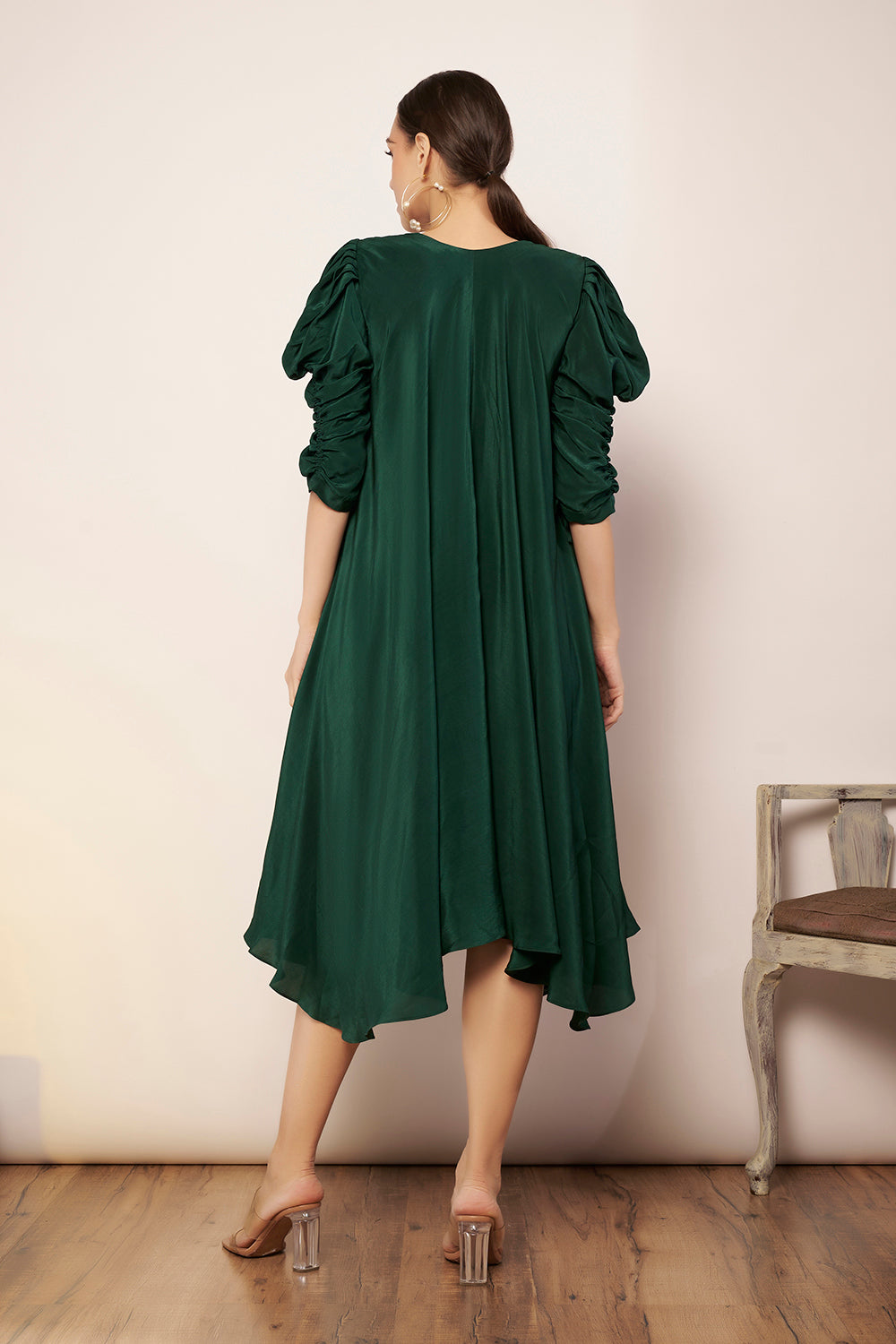 Bias Dress with Puff Sleeves