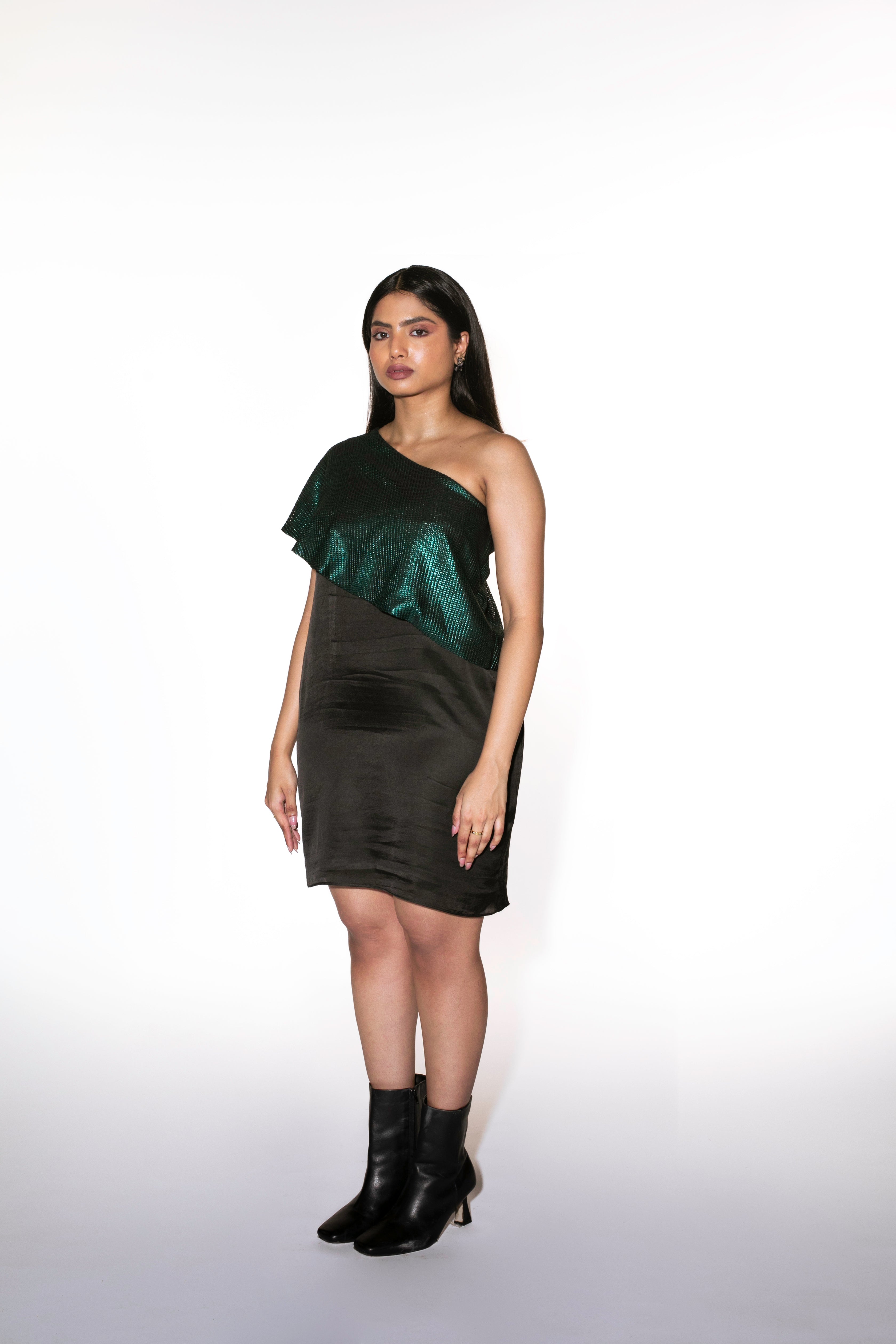 One Shoulder Metallic Dress