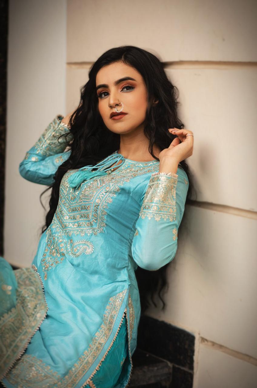 Rati Light Blue Short Sharara Set