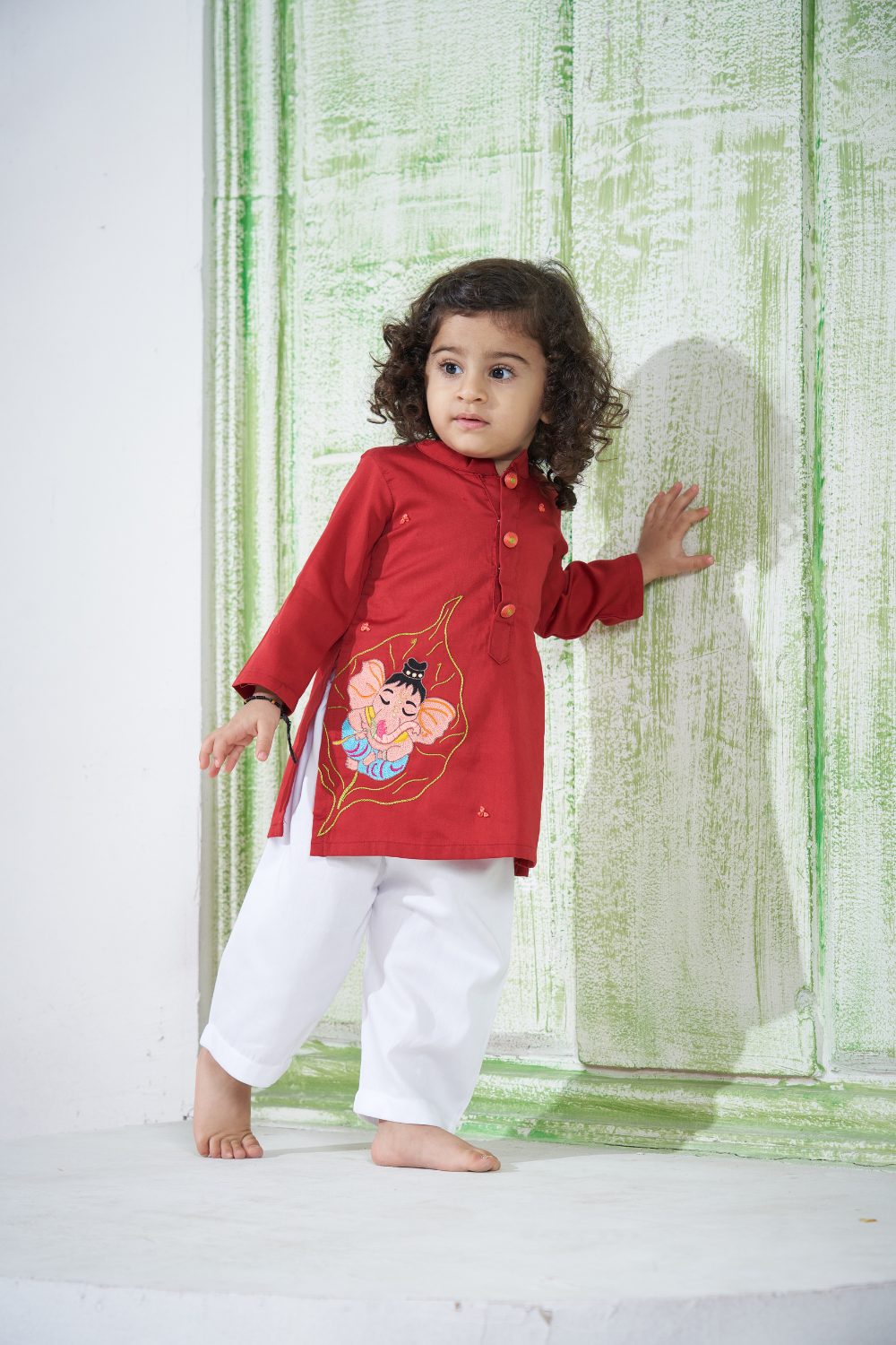 RED GANPATI LEAF KURTA