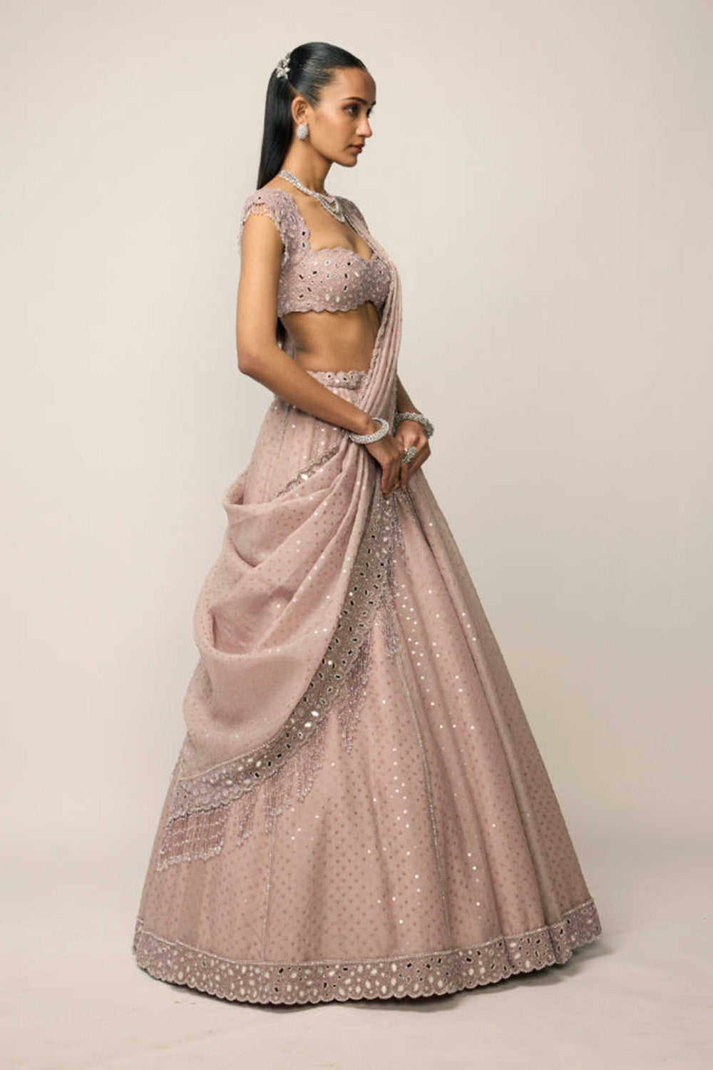 Ash Pink Sequins Embroidered Lehenga Set