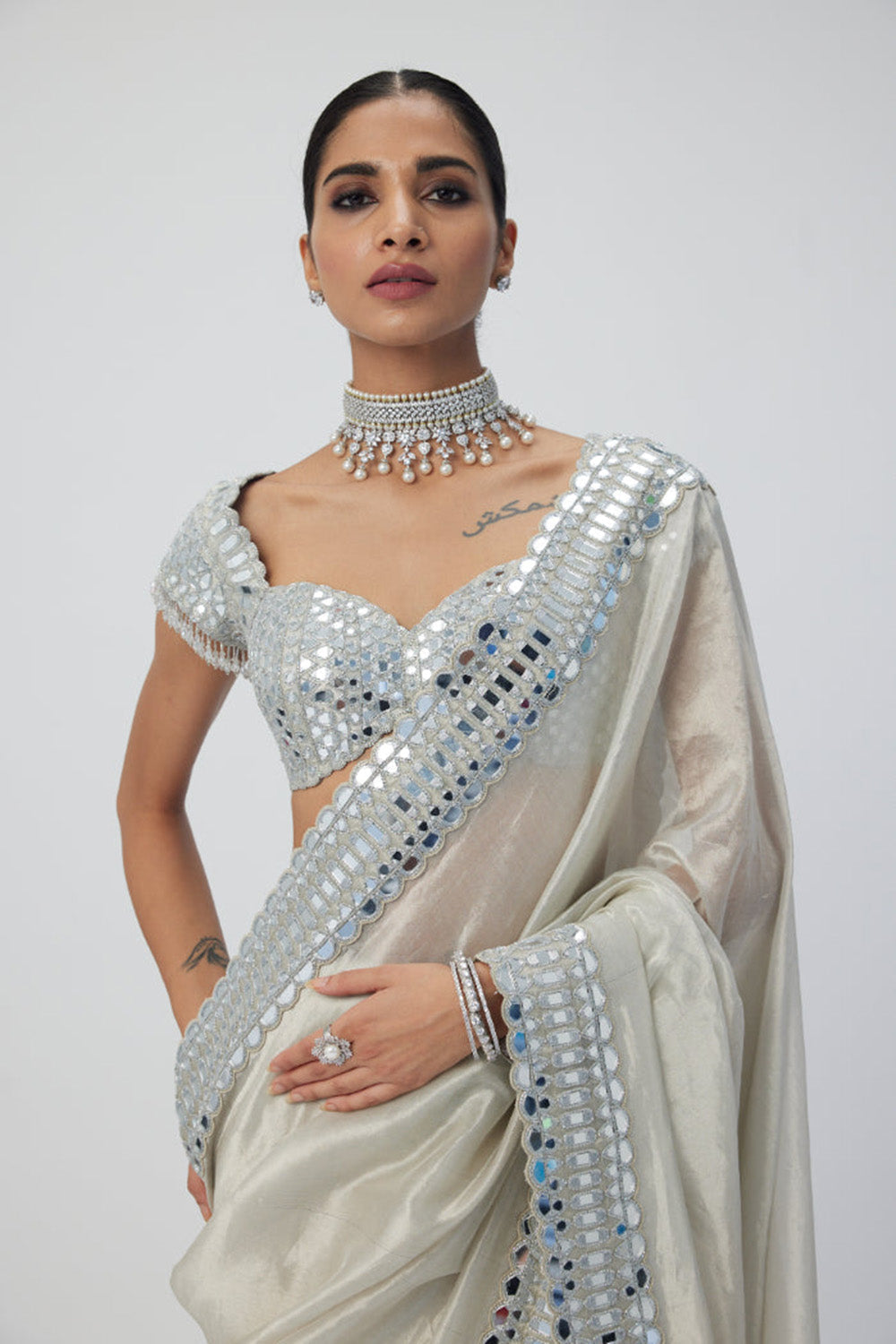 Silver Shimmer Organza saree set