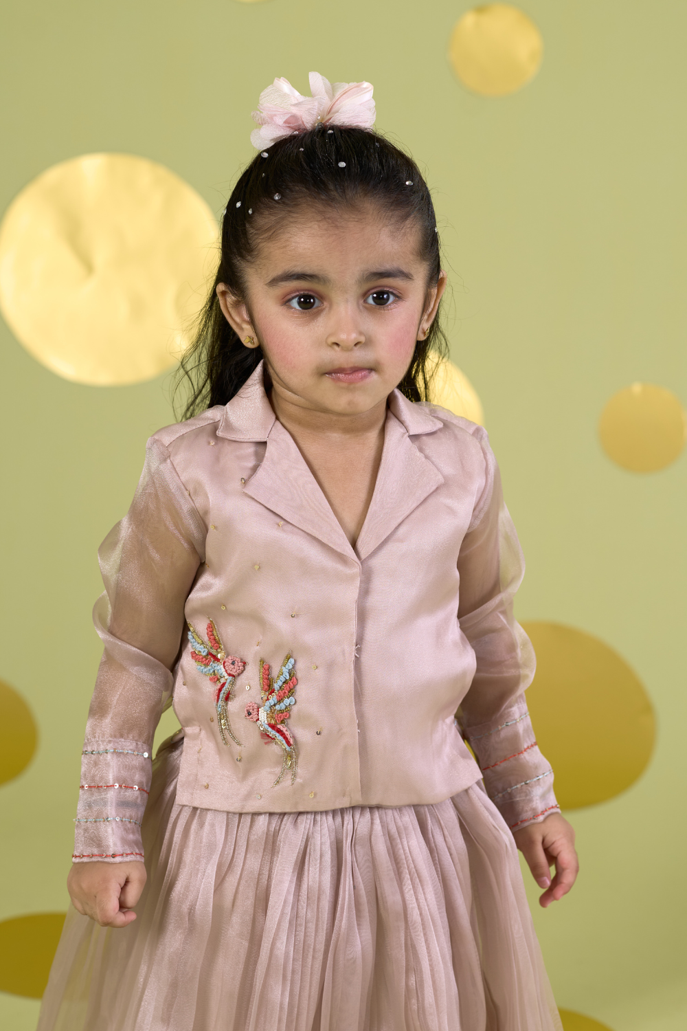 IVORY/POWDER PINK BIRD LEHENGA SET