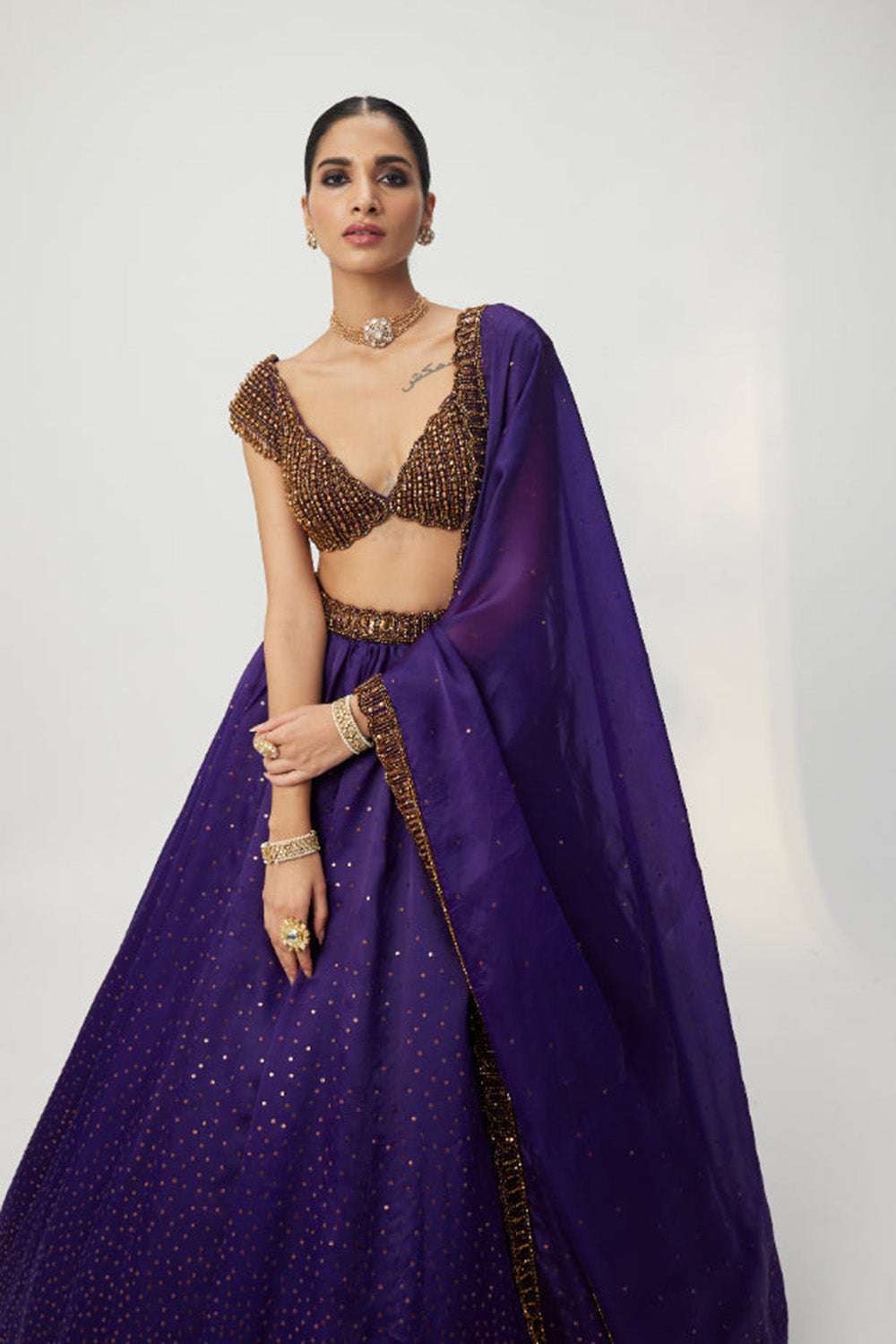 Royalty Purple Sequins Scattered Lehenga Set