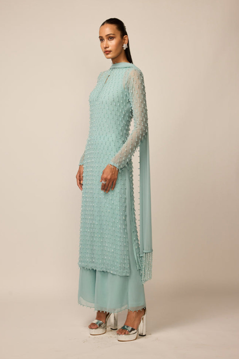 Powder Blue Pearl Drop Kurta Set