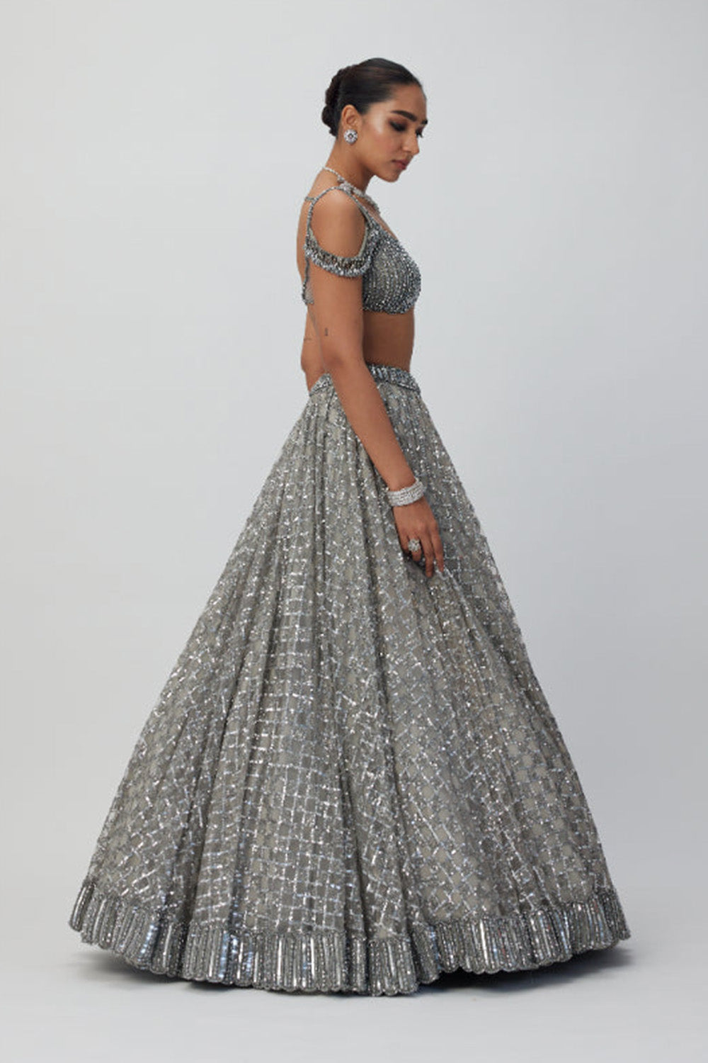 Crystal Grey Sequins embroidered Lehenga Set