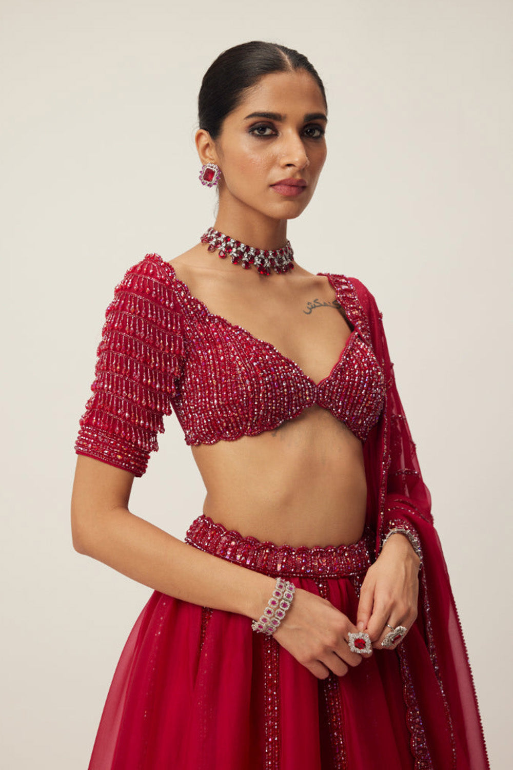 Ruby Red Organza Lehenga set
