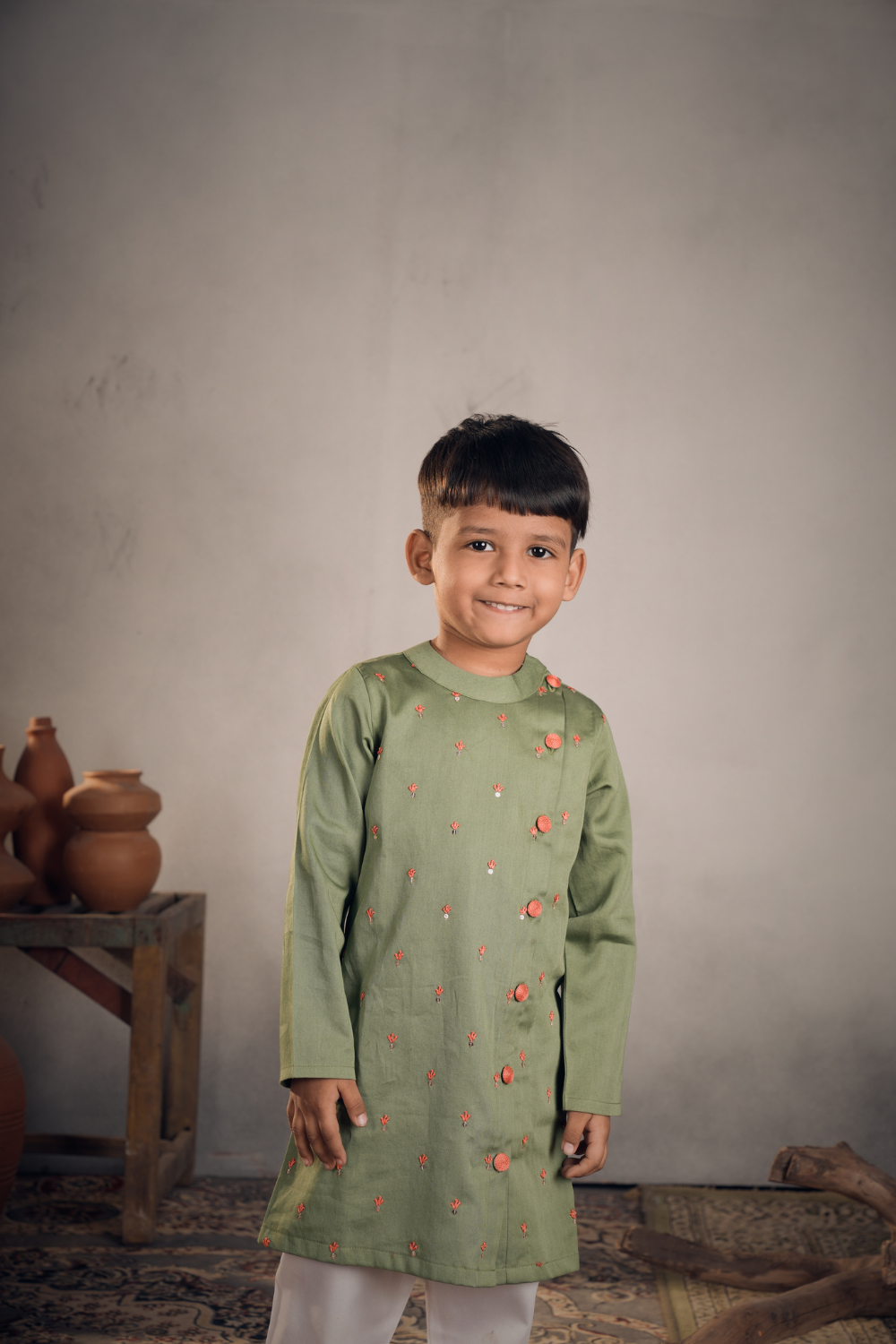 GREEN HANDWORK KURTA SET